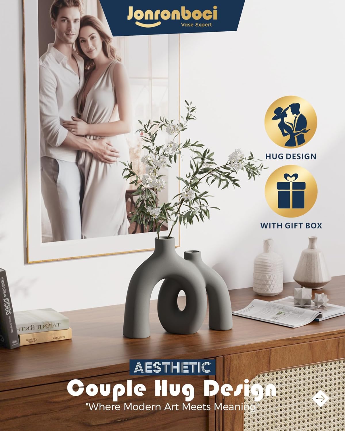 Hug Donut Decorative Vase Set - Dark Gray Modern Minimalism Industrial Style Vases Home Decor