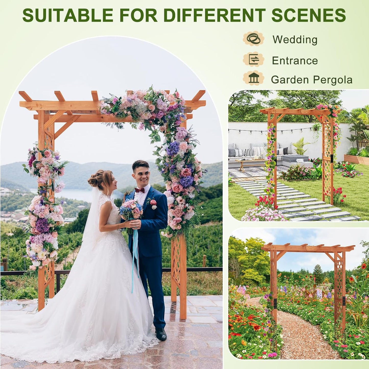 Giantex 7FT Wood Garden Arbor Trellis, Wedding Arch for Outdoor Patio Birthday Bridal Party Prom