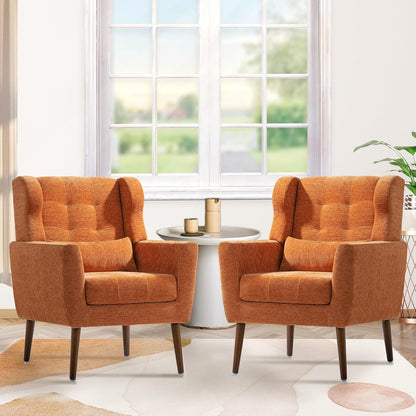 Accent Chair Set of 2, Upholstered Armchair with Pillow, Fabric Single Sofa Chair with Lounge Seat