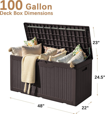Devoko 97 Gallon Deck Box, Waterproof Resin Outdoor Storage Box for Outside and Patio, Large