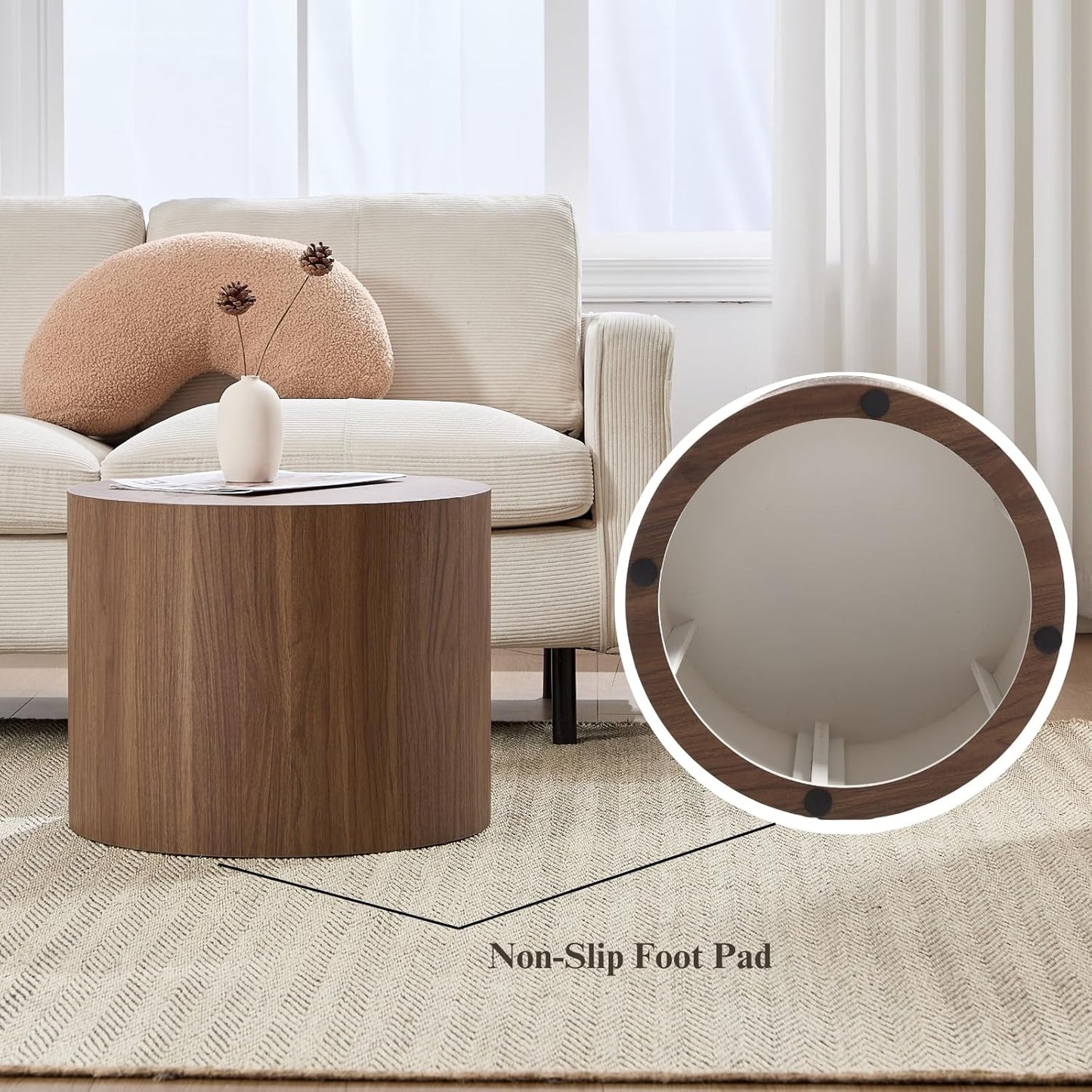 Round Coffee Tables Side Table Set of 2, Wood Nesting End Table for Living Room Balcony Office