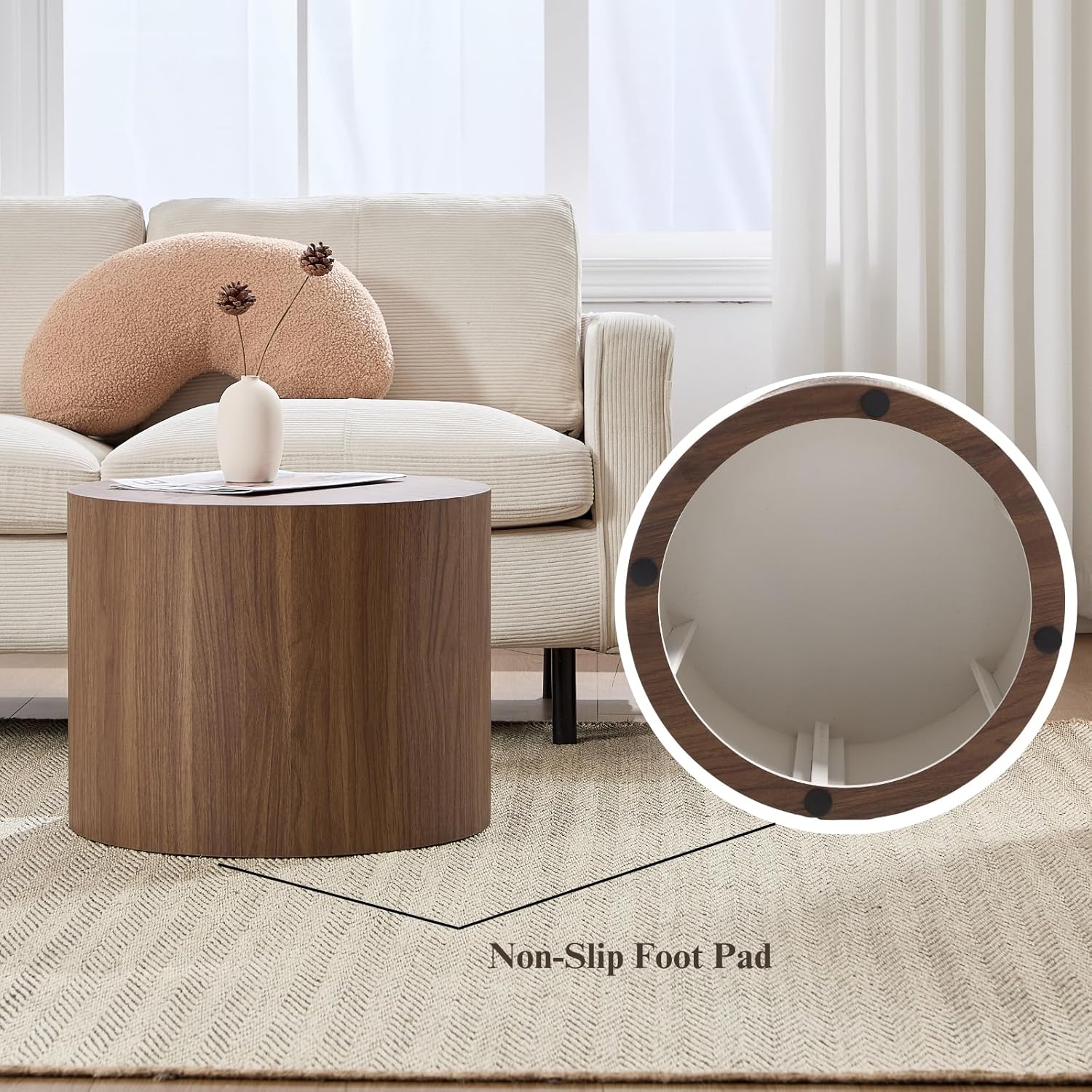 Round Coffee Tables Side Table Set of 2, Wood Nesting End Table for Living Room Balcony Office
