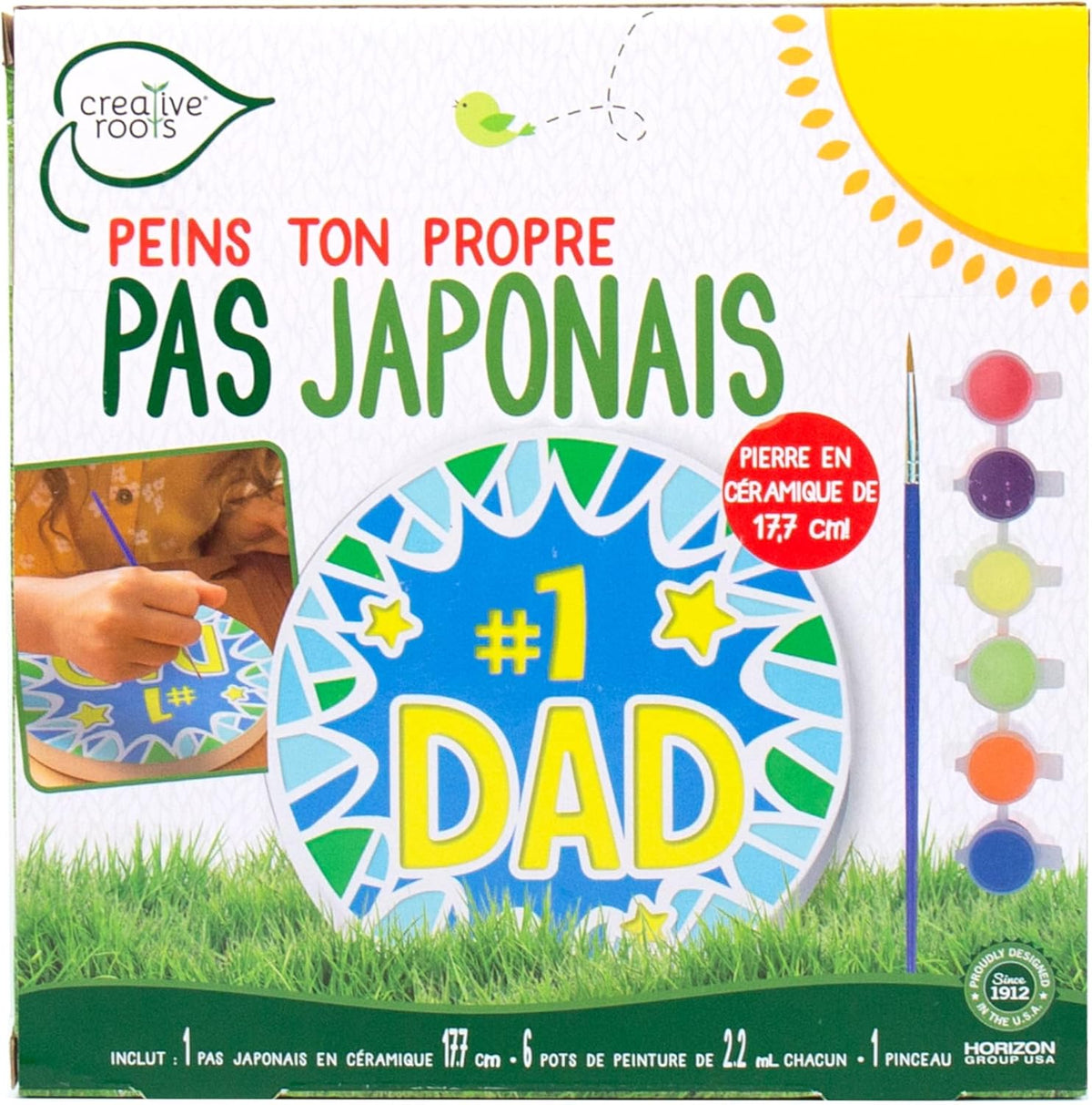 Creative Roots Paint Your Own #1 Dad Stepping Stone, Paintable Ceramic 7 in. Stone, Includes 6