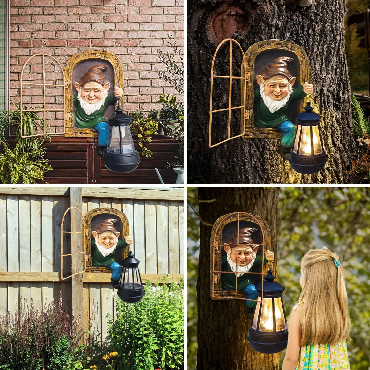 Whimsical Fairy Garden Halloween Gnomes with Solar Lights-10 Elf Out The Door Tree Hugger Garden