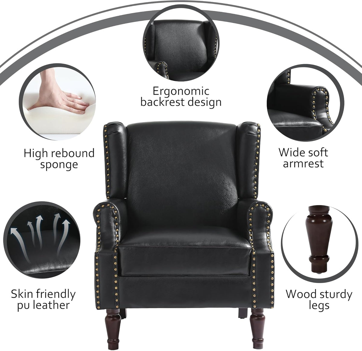 Accent Chairs, Faux Leather High Back Armchair Set of 2 or Living Room, Comfy Upholstered Single