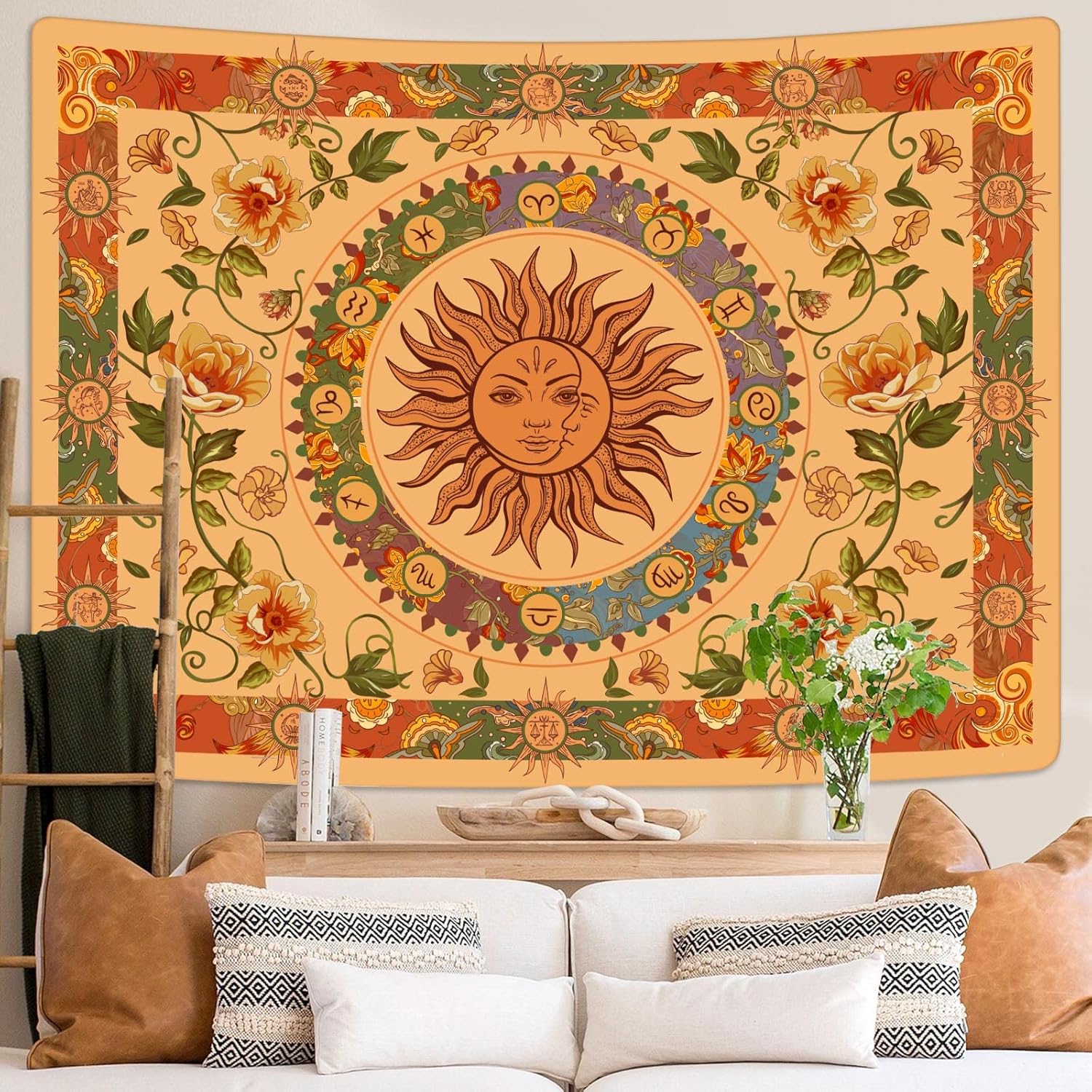 Aipon Vintage Sun Tapestry for Classroom Rainbow Boho 70s Sunshine Sunset Tapestries Wall Hanging