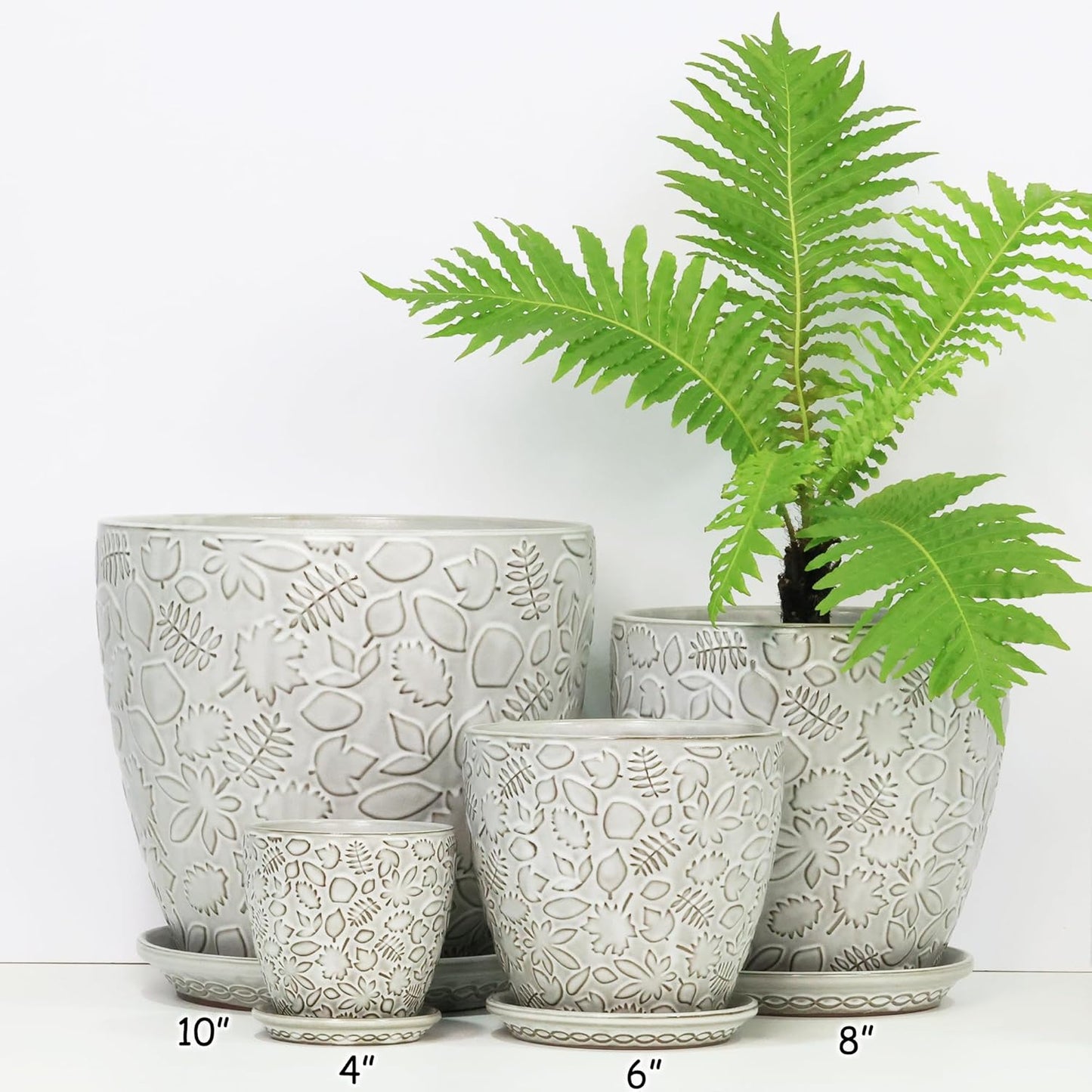 6 Inch Ceramic Planter Pots with Drainage Hole and Saucers for Indoor Plants, Garden Pots for