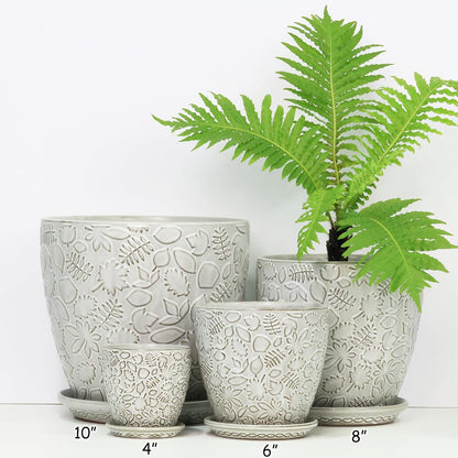 8 Inch + 6 Inch Retro Ceramic Planter Set of 2 with Drainage Hole and Saucer for Multiple Plants