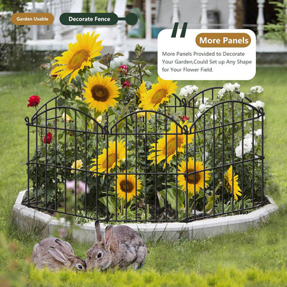 15 Panels Decorative Garden Fence, 15.94ft x 23in Animal Barrier Fencing Arched Rustproof Metal