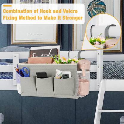 Bedside Storage Organizer with Fixed Straps and Water Bottle Holder for Home, College, Dorm, Bunk /