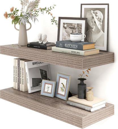 12 Inch Deep Floating Shelves for Wall | 30 Inch Floating Shelves Set of 2 | Rustic Grey Wood