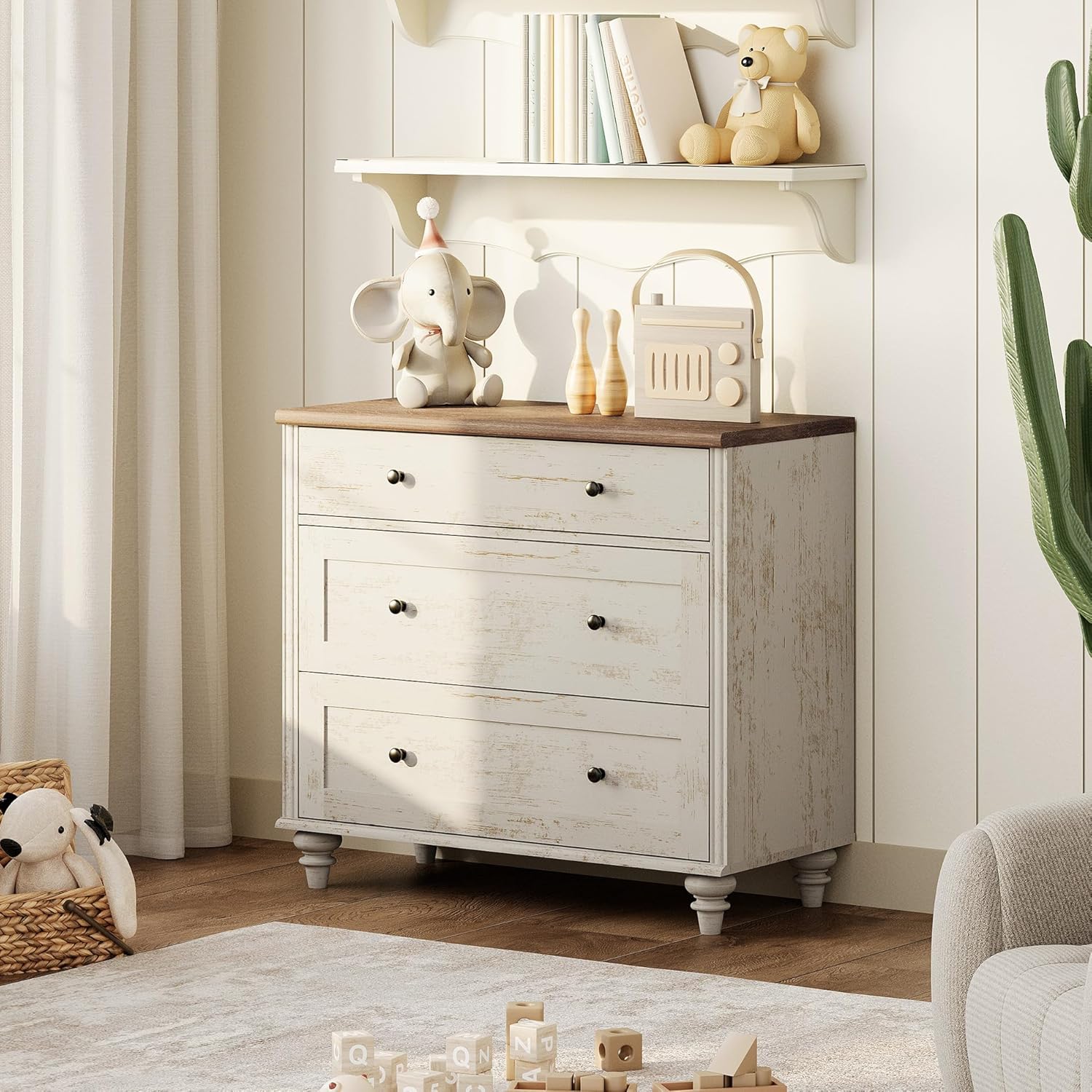 WAMPAT Baby Dresser for Bedroom with 3 Drawers, Kids Dressers with Wide Chest of Drawers, Farmhouse