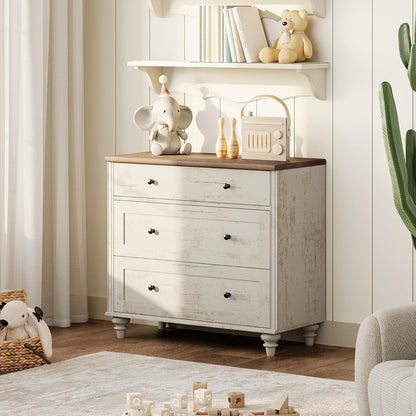 WAMPAT Baby Dresser for Bedroom with 3 Drawers, Kids Dressers with Wide Chest of Drawers, Farmhouse