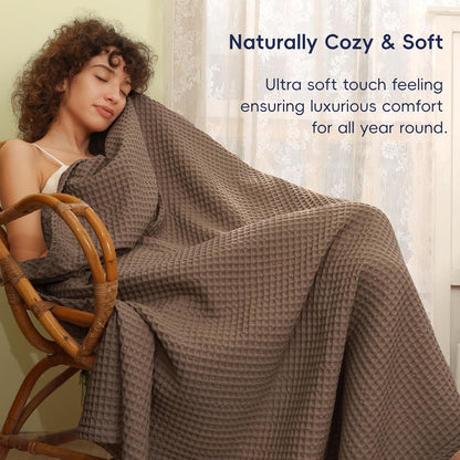 PHF Ultra Soft Waffle Weave Blanket Queen Size 90"x 90"- Washed Lightweight Breathable Cozy Woven
