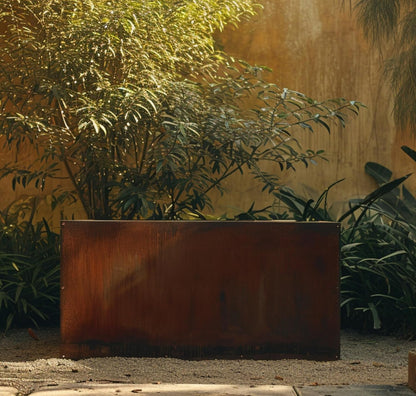 DIY CARTEL Corten Steel Rectangular Outdoor Planter Box, Rustic & Modern Farmhouse Design, Large