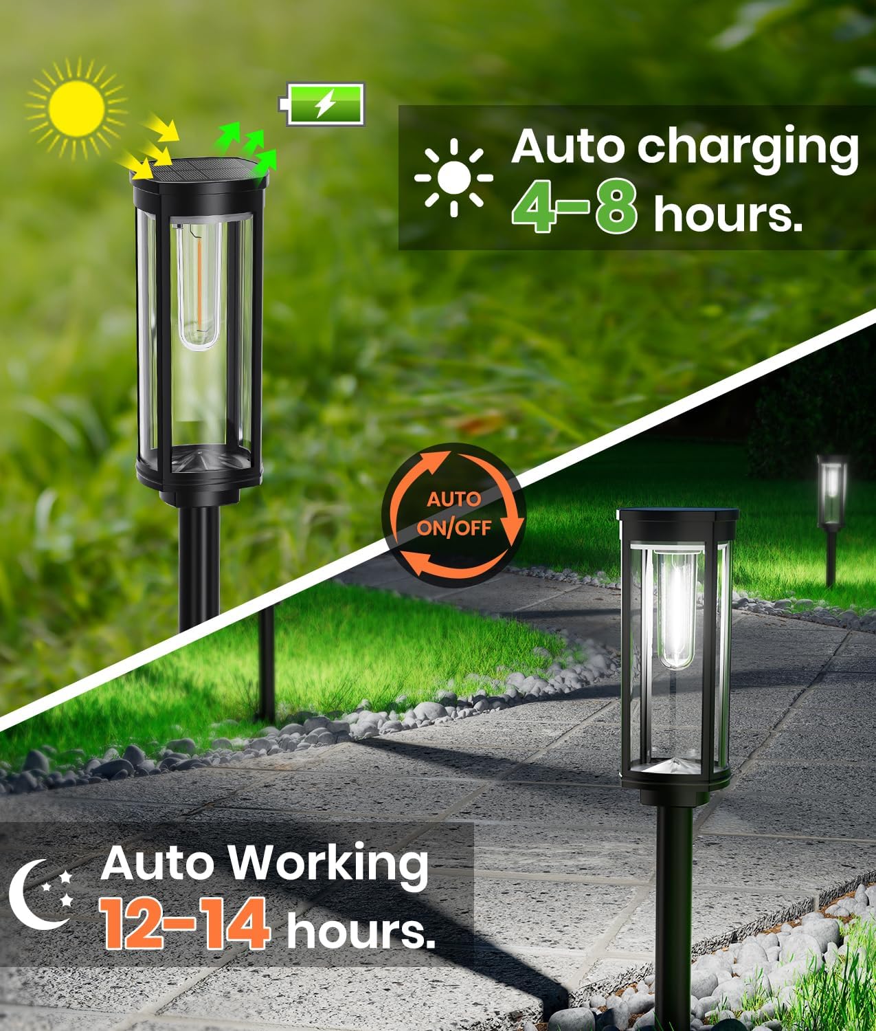 8 Pack Solar Pathway Lights Outdoor,Super Brightness IP65 Waterproof Auto On/Off Solar Path Lights