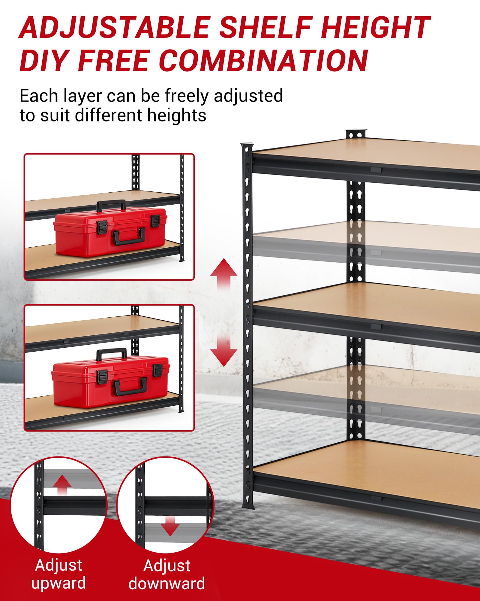Garvee 3 Tier Adjustable Garage Shelving Units, 1320 Lbs Metal Rack Shelf