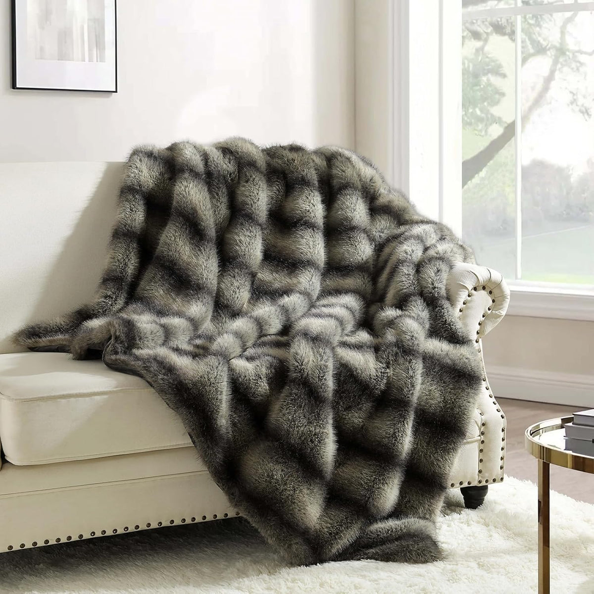 HORIMOTE HOME Luxury Faux Fur Throw Blanket, Non-Shedding 50"x60" Fur Blanket Throw, Ultra Soft