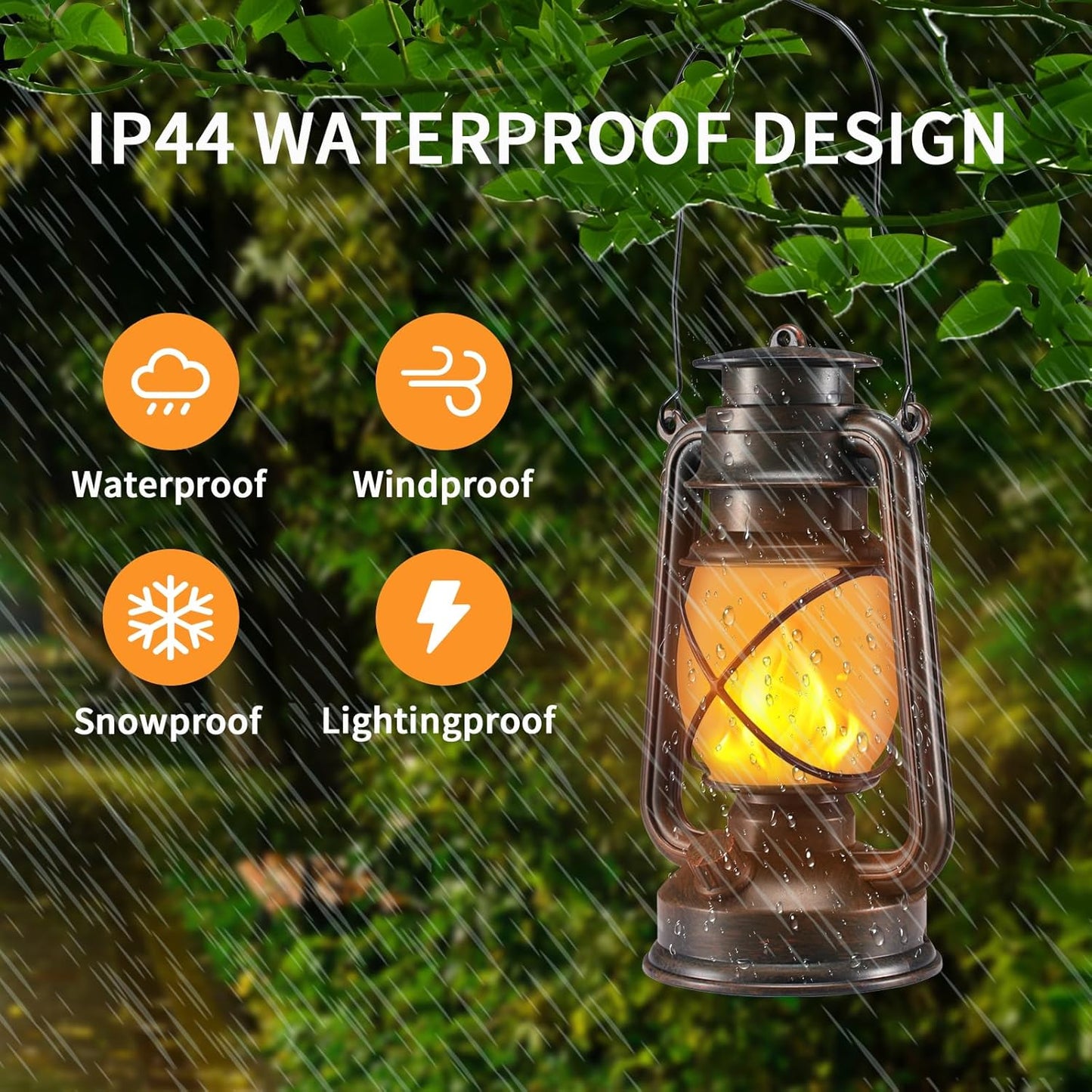 Outdoor Lanterns Waterproof Hanging Vintage LED Camping Lamps with Dancing Flame Non-Solar Remote