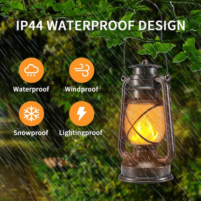 Outdoor Lanterns Waterproof Hanging Vintage LED Camping Lamps with Dancing Flame Non-Solar Remote