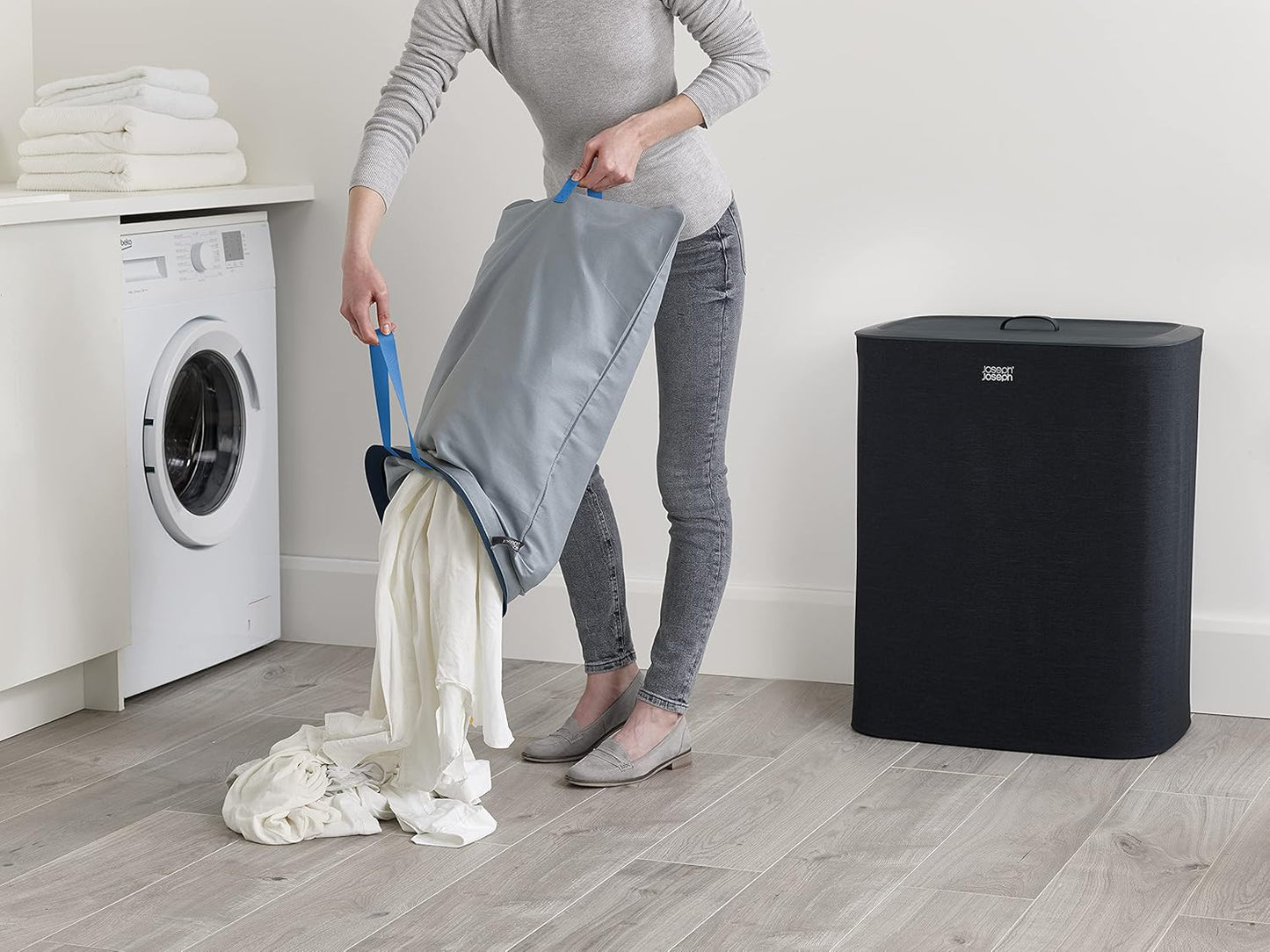 Joseph Joseph Tota 90 liter/23.8 gallon Laundry Hamper Separation Basket with lid, 2 Removable