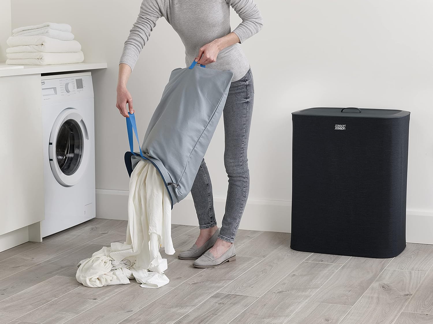 Joseph Joseph Tota 90 liter/23.8 gallon Laundry Hamper Separation Basket with lid, 2 Removable