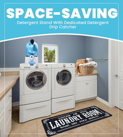 TidyFriend Laundry Detergent Holder with Laundry Room Rug Runner, Detergent Stand for Spill
