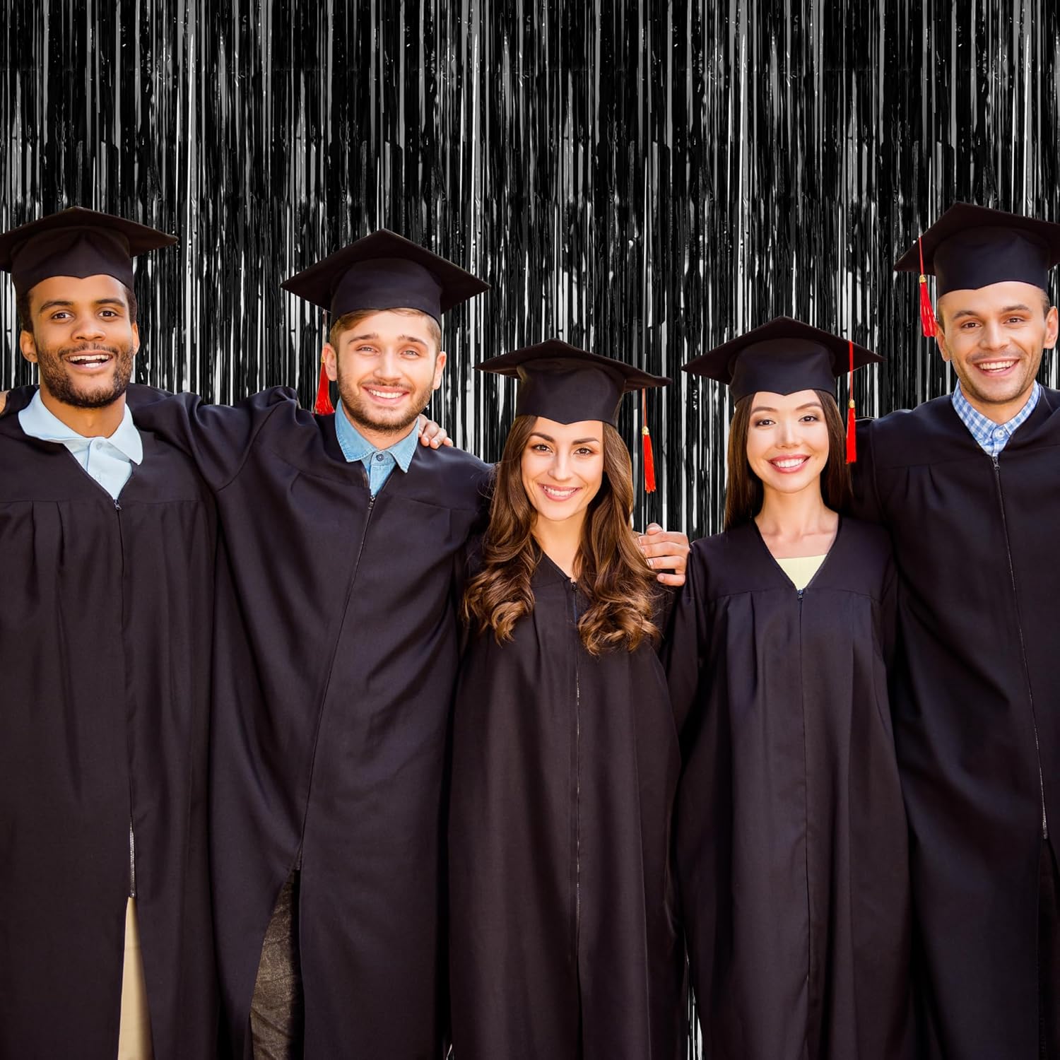 2 Pack 2025 Graduation Party Decorations, 3.28 FT x 7.05 FT Black Backdrop, Metallic Graduation