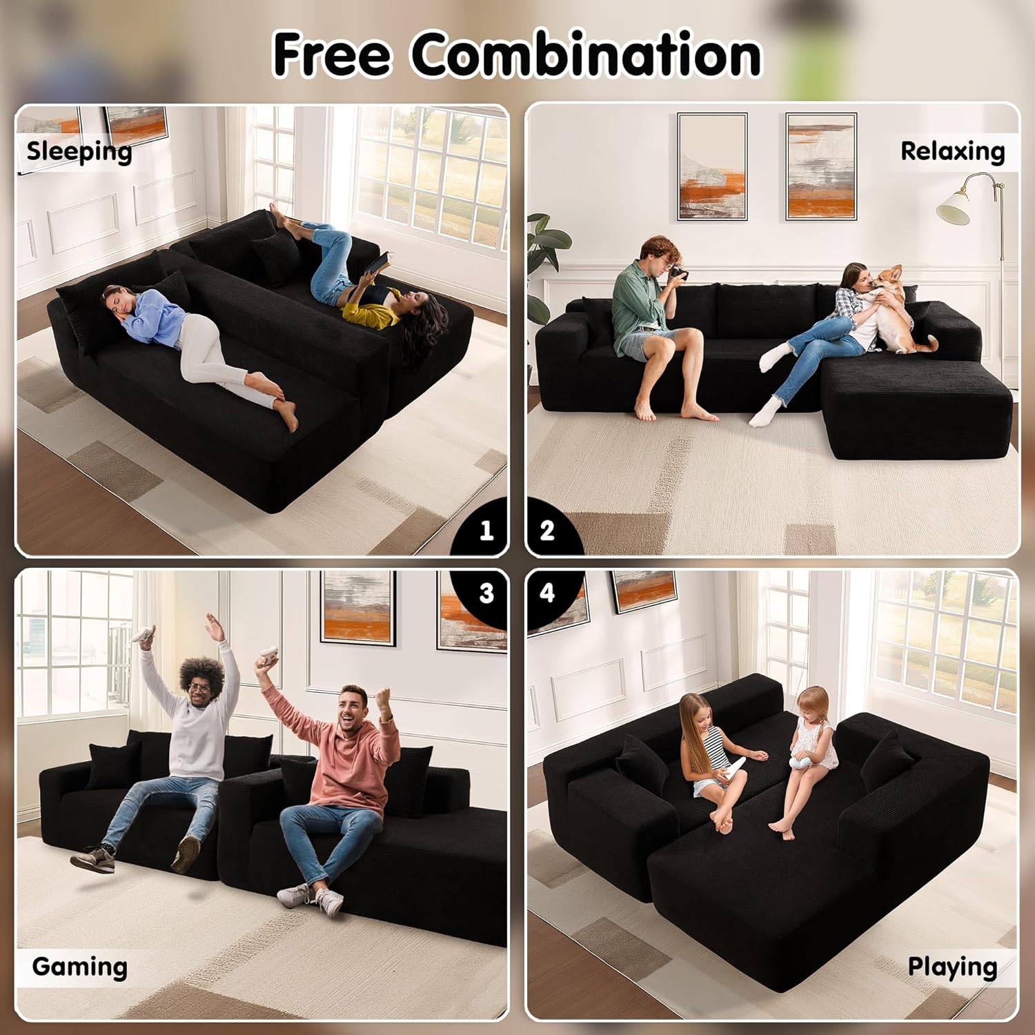 ovios 104" Cloud Sectional Couch with L-Shape Chaise,Modern Modular Sofa with Deep Seat