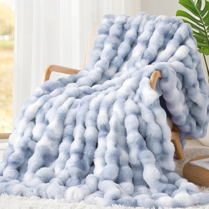 Touchat Luxury 1000GSM Rabbit Faux Fur Blanket, Super Heavy Warm Cozy Brown Blankets for Couch Bed