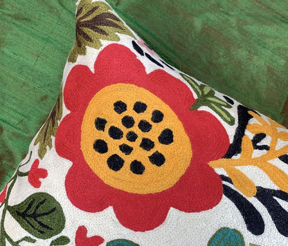 Lumbar Cream Suzani Cushions - Boho Floral Throw Pillows | Outdoor Pillows & Chair Cushions - Hand
