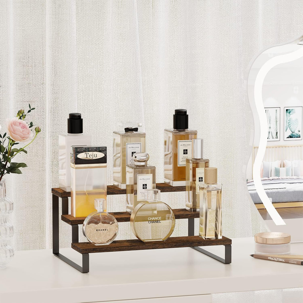 YINMIT Wooden Display Riser Stand, Tiered Perfume and Cologne Organizer Stand, 3 Tier Spice Rack