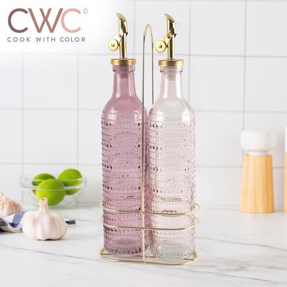 COOK WITH COLOR Glass Olive Oil Bottle Dispenser - 2 Pack- 17oz Oil and Vinegar Cruet - Olive Oil