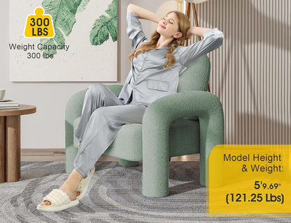 Modern Sherpa Accent Chair, Teddy Upholstered Arm Single Sofa, Cozy Fluffy Reading Chair for Living