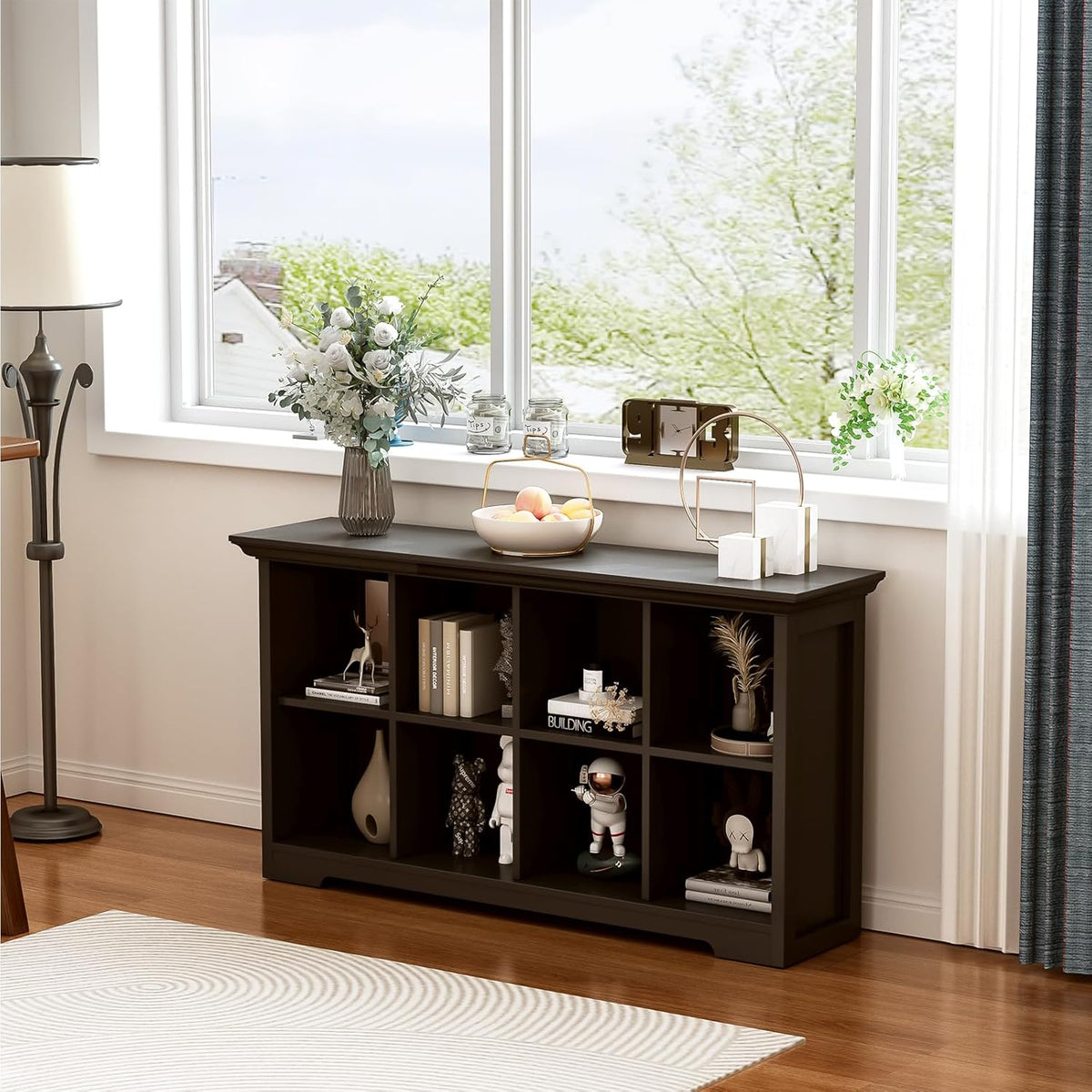 Cube Shelf Bookcase with Base - Wooden 2 Tiers Floor Standing Low Storage Cabinet for Home and