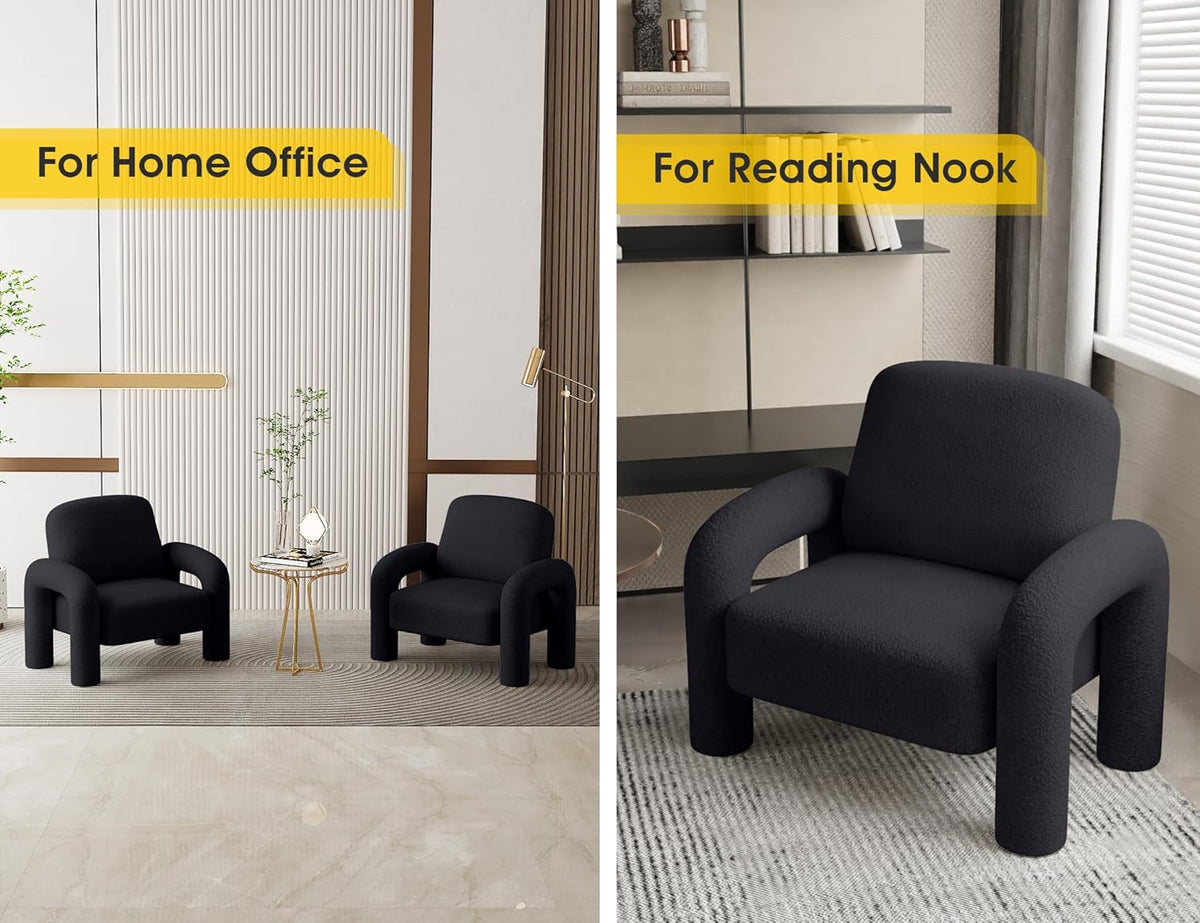 Modern Sherpa Accent Chair, Teddy Upholstered Arm Single Sofa, Cozy Fluffy Reading Chair for Living