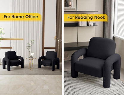 Modern Sherpa Accent Chair, Teddy Upholstered Arm Single Sofa, Cozy Fluffy Reading Chair for Living