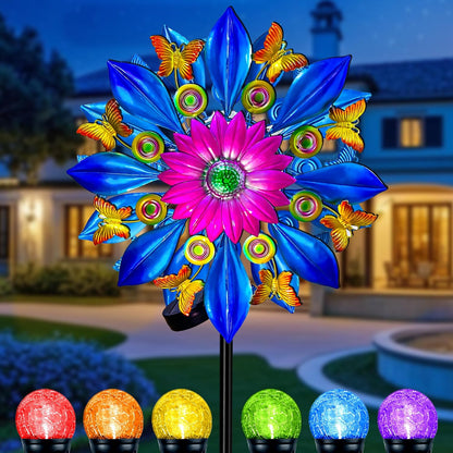 60 Inch Solar Wind Spinner Outdoor - Double-Sided Rotating Colorful Kinetic Wind Spinners for