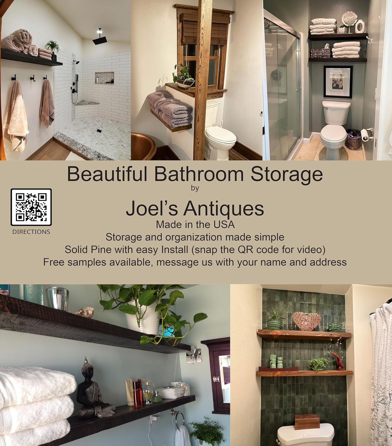 joelsantiques 30 Inch Floating Shelves - 30x8x2 in - Bathroom Shelves Over Toilet - Wall Mounted