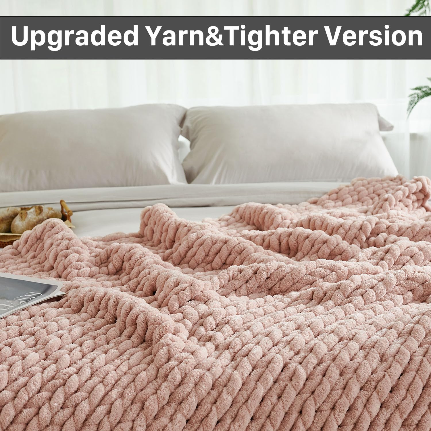 Esterra Chunky Knit Throw Blanket Newly Upgraded Heavy Tighter Version, Handmade Chenille Throw