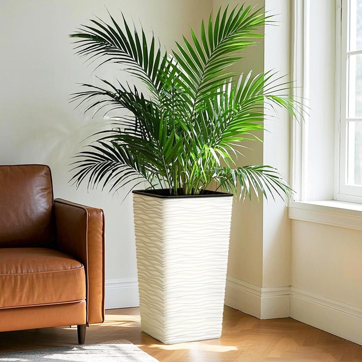 Worth Garden 2-Pack 22" H. White Square Tapered Planter with Inside Pots - Plastic Plant Pots for