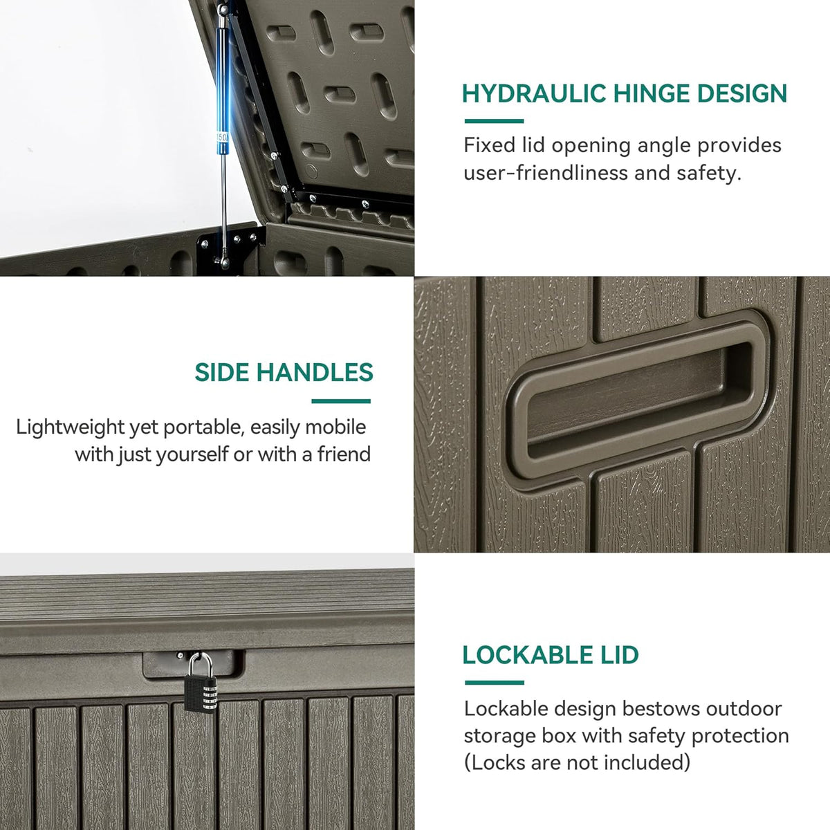 YITAHOME 260 Gallon Extra Large Deck Box, Double-Wall Resin Outdoor Storage Box with Flexible