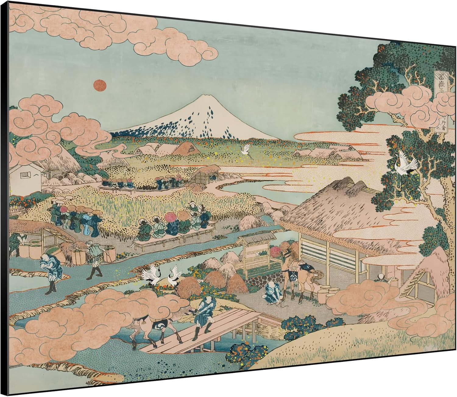 SIGNWIN 36"x46" Extra Large Framed Wall Art Japanese Ukiyo-e Landscape, Timeless Mt. Fuji Scene for