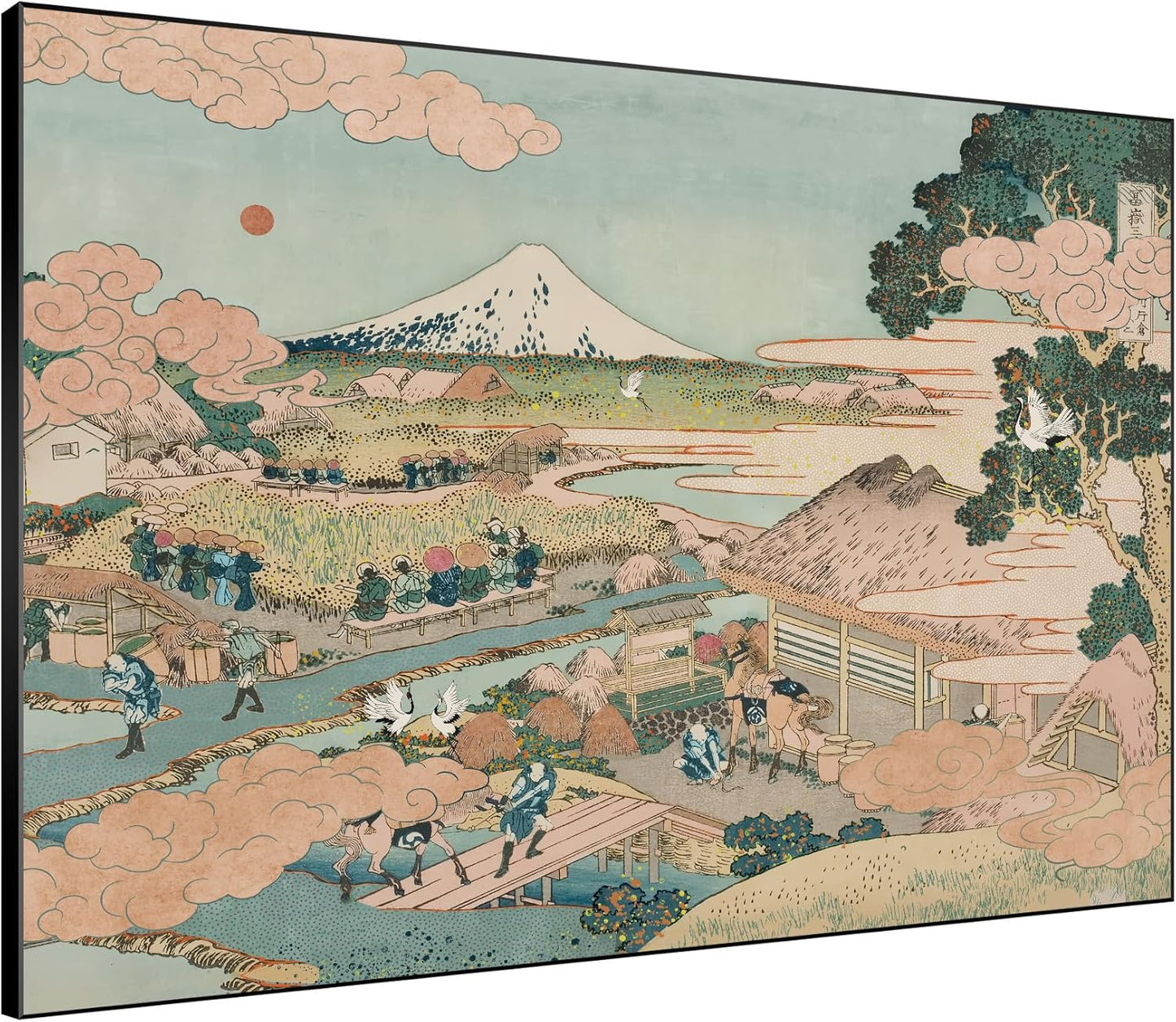 SIGNWIN 60"x72" Extra Large Framed Wall Art Japanese Ukiyo-e Landscape, Timeless Mt. Fuji Scene for