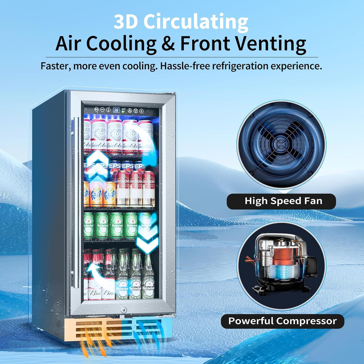 15 Inch Beverage Refrigerator Under Counter - 126 Cans Beverage Fridge with Glass Door for Beer