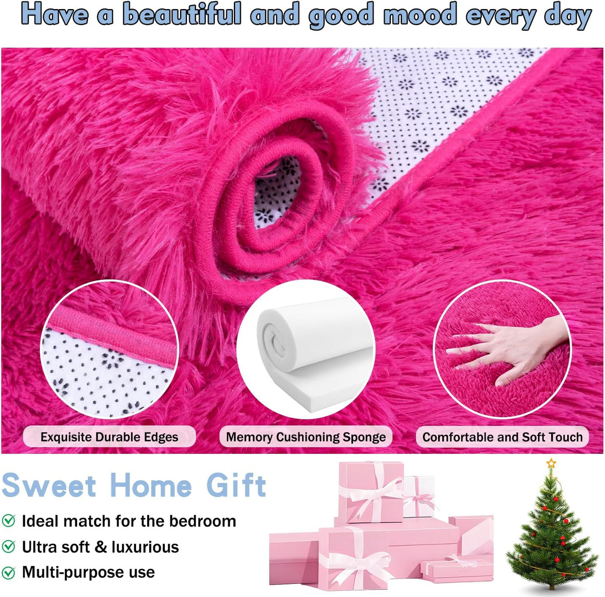 Rezutan Soft Fluffy Rug for Girls Bedroom 2x3 Feet Hot Pink, Fluffy Shag Area Rugs for Living Room
