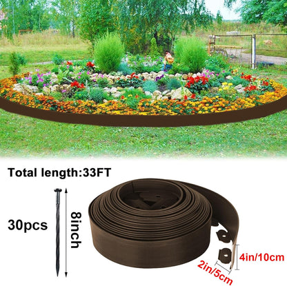 Landscape Edging Border 33 FT with 30 Spikes,No Dig Garden Edging Lawn Border [Extra Tall 4IN