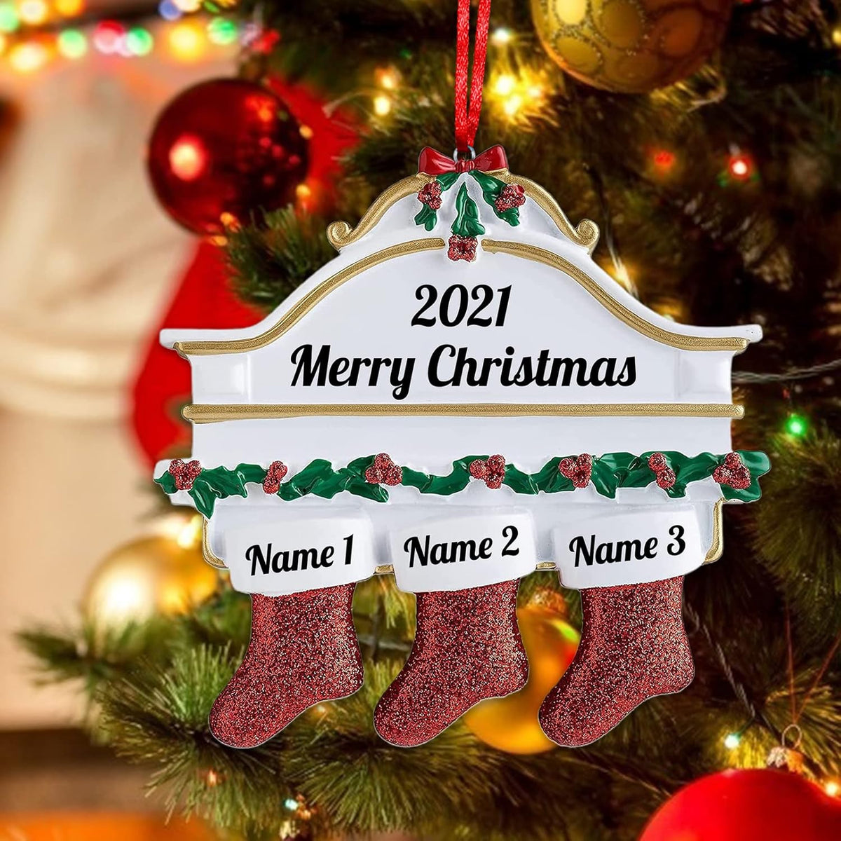 Personalized Christmas Ornaments Family of 2,3,4,5,6,7,8 Custom Christmas Stocking Ornaments with
