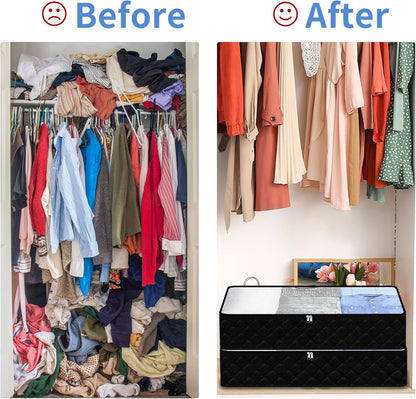 Fixwal Black Underbed Storage Bags with Clear Window and 2 Reinforced Handles Under Bed Storage