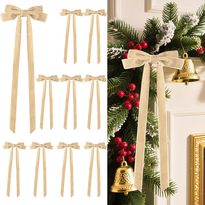 Senjie 10Pcs Large Velvet Christmas Tree Bows, 20in x 8in Premade Vintage Ribbon Tree Topper Bows